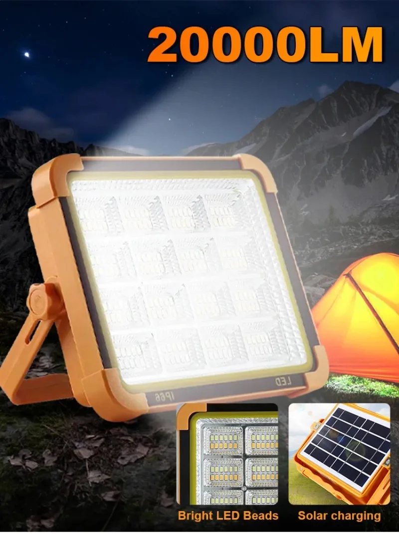 Description Picture 6 of itemNew 2000Watt Solar Flood Light Outdoor Portable LED Reflector LED Spotlight Rechargeable Projector Floodlight Construction Lamp