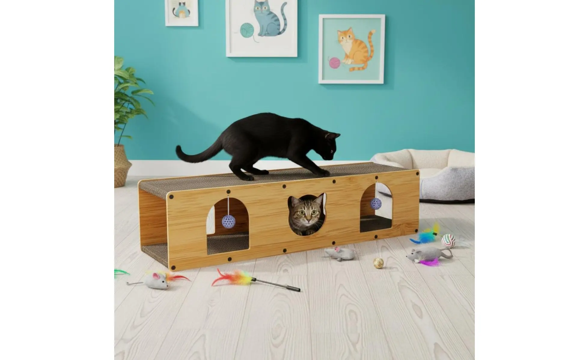 Cat Scratcher House Includes Scratching Surfaces Cat Scratcher Tunnel Pet Furniture Long-Lasting Cave Design for Kittens