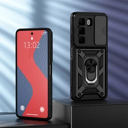 Premium Shockproof Phone Case with Slide Camera Protection and Ring Stand for Hot 50 Pro Plus 4G (Black)