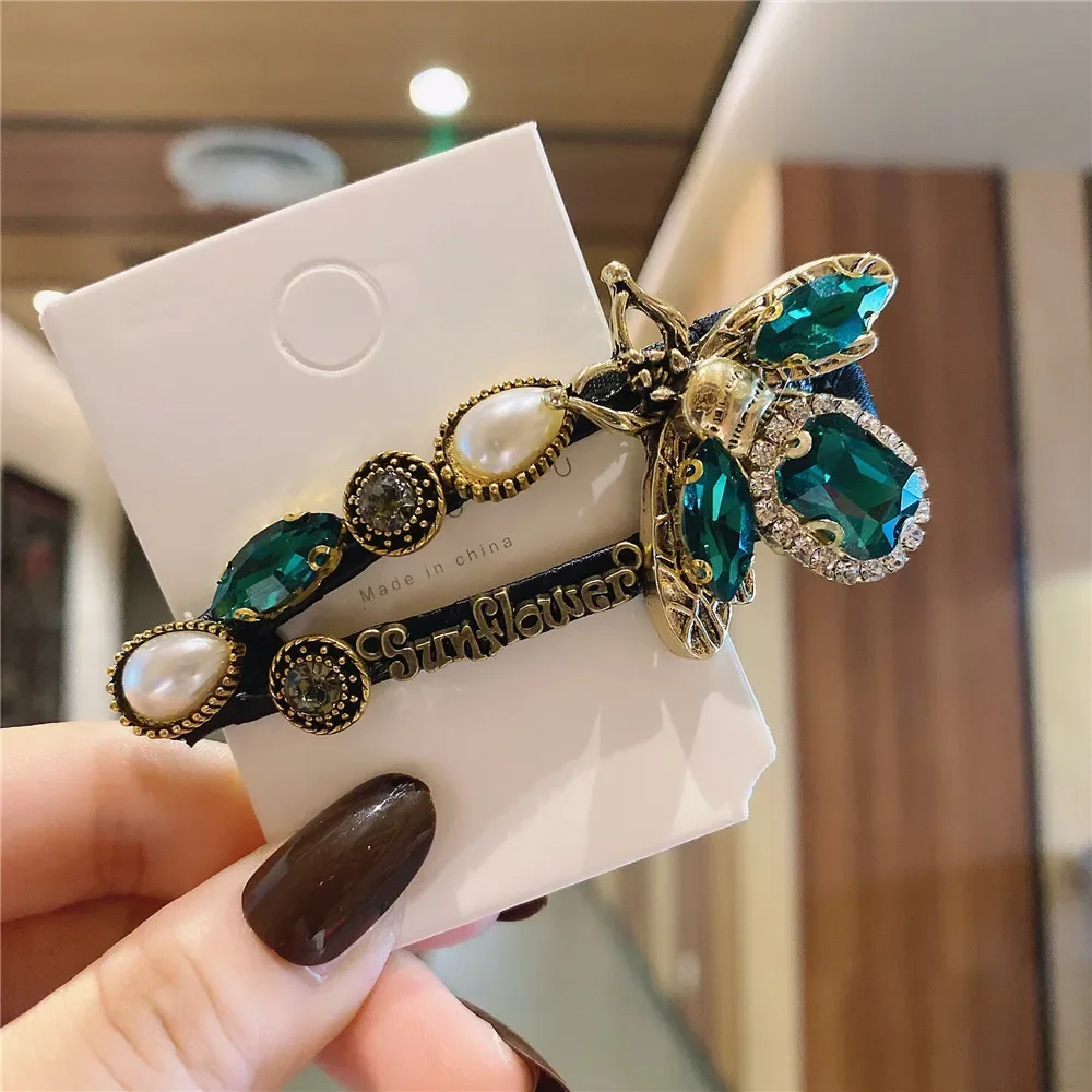 Bee Sunflower Hairpin Green Crystal Hairpin Women Handmade Hair Clips Jewelry Accessories hair accessory hair clip jewelry accessories