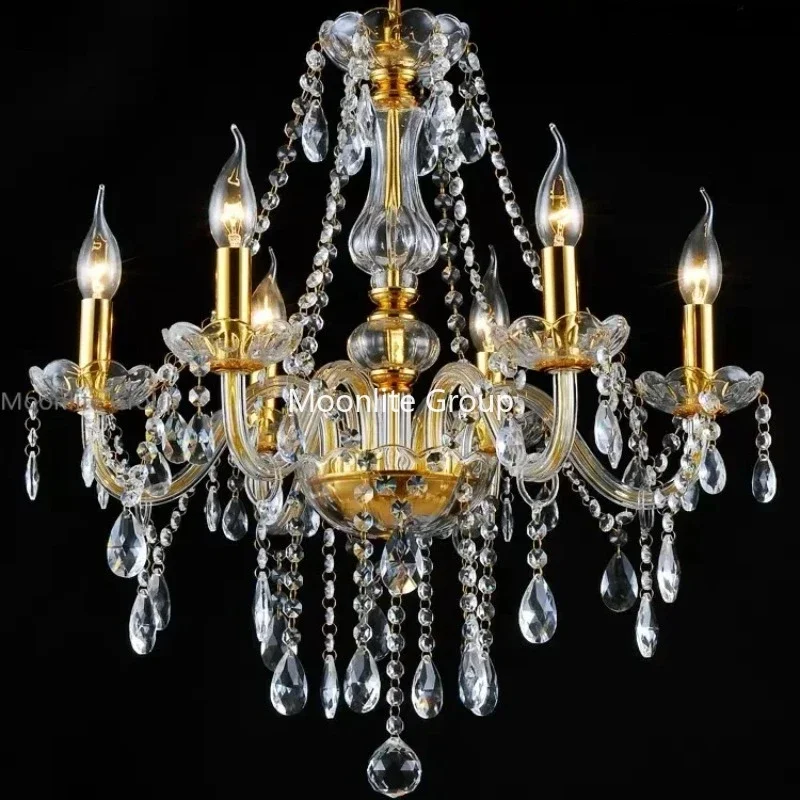 Golden Crystal Chandelier Luxury Living Room Bedroom Candle Pendant Lights Dining Room Creative European Crystal Chandelier