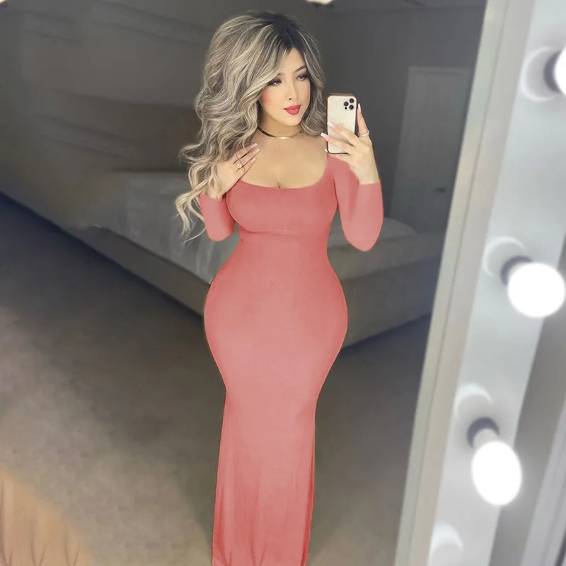 Women Bodycon Dress Long Sleeve Maxi 