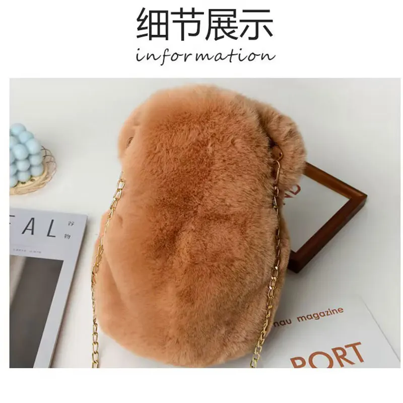 Bear Plush Crossbody Backpack Girl Messenger Bag Creative Cute Chain Bag Lovely Fluffy Girl's Cartoon