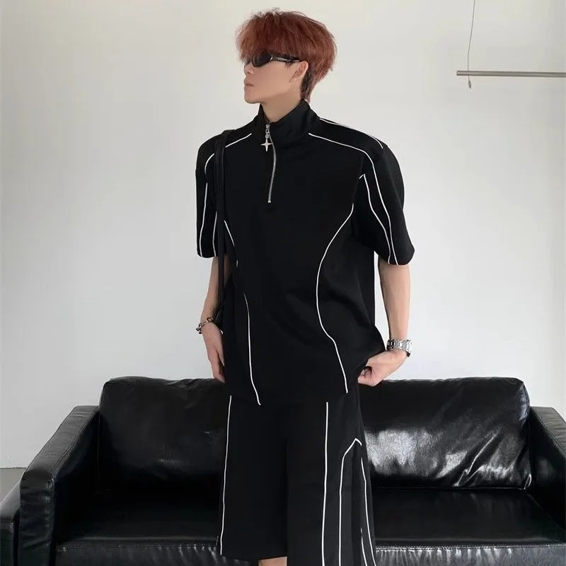 Spring Summer Fashion Short Sleeve Popularity Men's Clothing Korean Style Casual All Match Loose Rope Hombre Solid Sport Sets