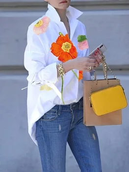 Korean Fashion Floral Lapel Blouse For Women 2025 Autumn