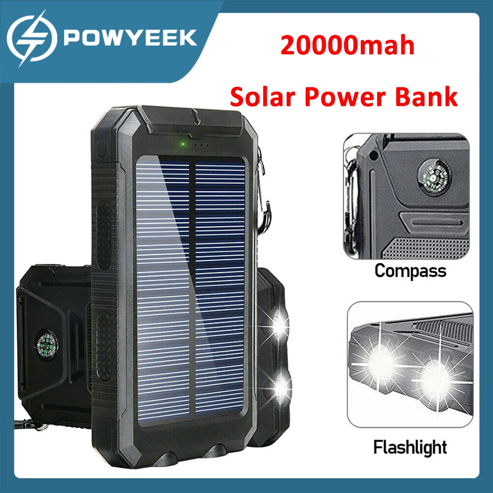 20000Mah Solar Power Bank Outdoor Impermeabile Solar Power Charging Bank 2Usb Led Caricabatteria Per Telefono Cellulare Con Fibbia