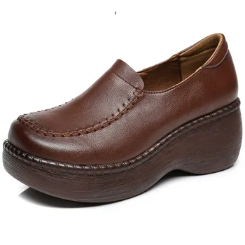 Fujin Décolleté con zeppa di lusso da donna Retro Mary Jane Scarpe da donna in vera pelle di mucca 6 cm Tacchi da donna Piattaforma moda estiva appartamenti 1