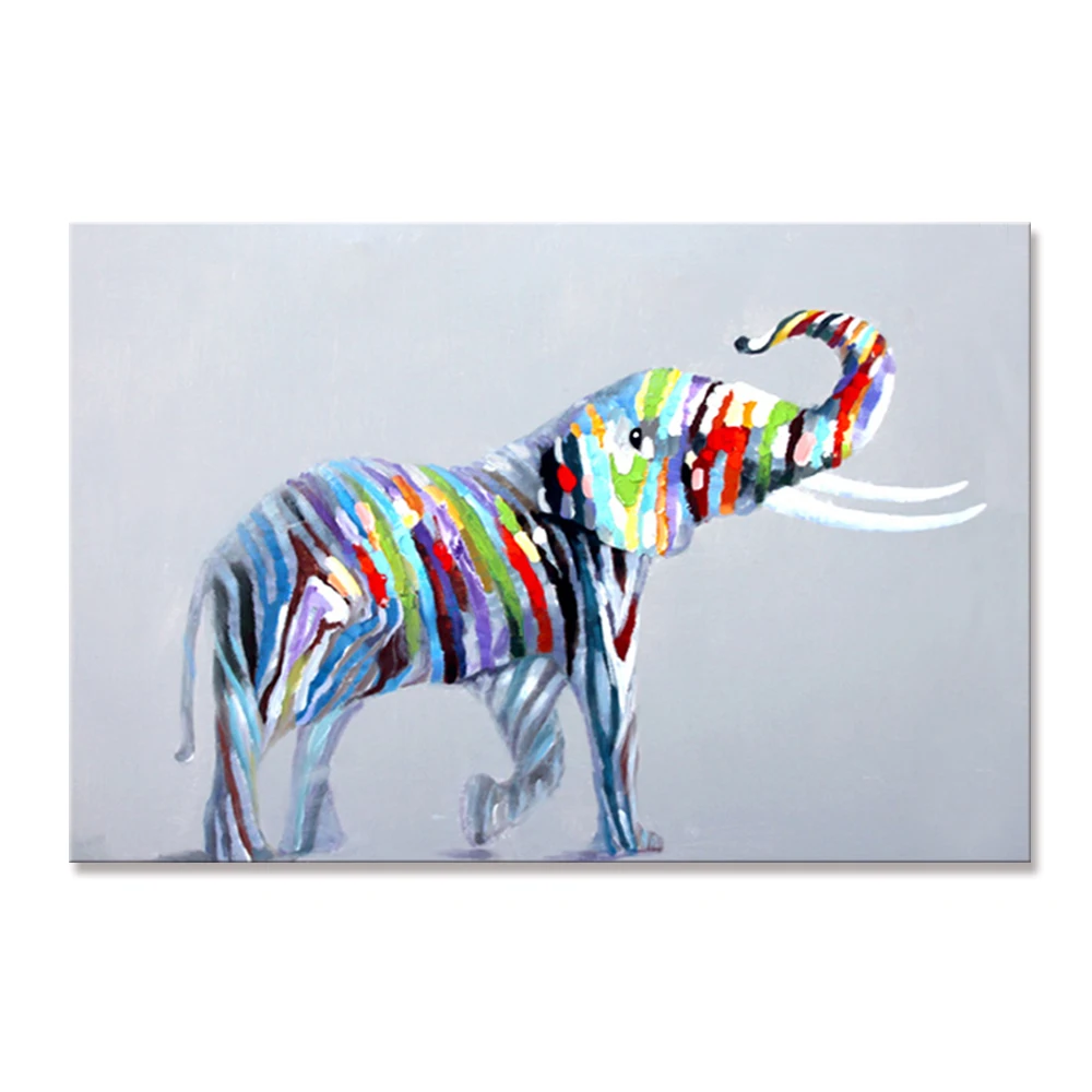 

Mintura Hand-Painted Thick Texture Colorful Elephant Animal Oil Painting On Canvas,Pop Art Wall Picture For Kids Room Home Decor