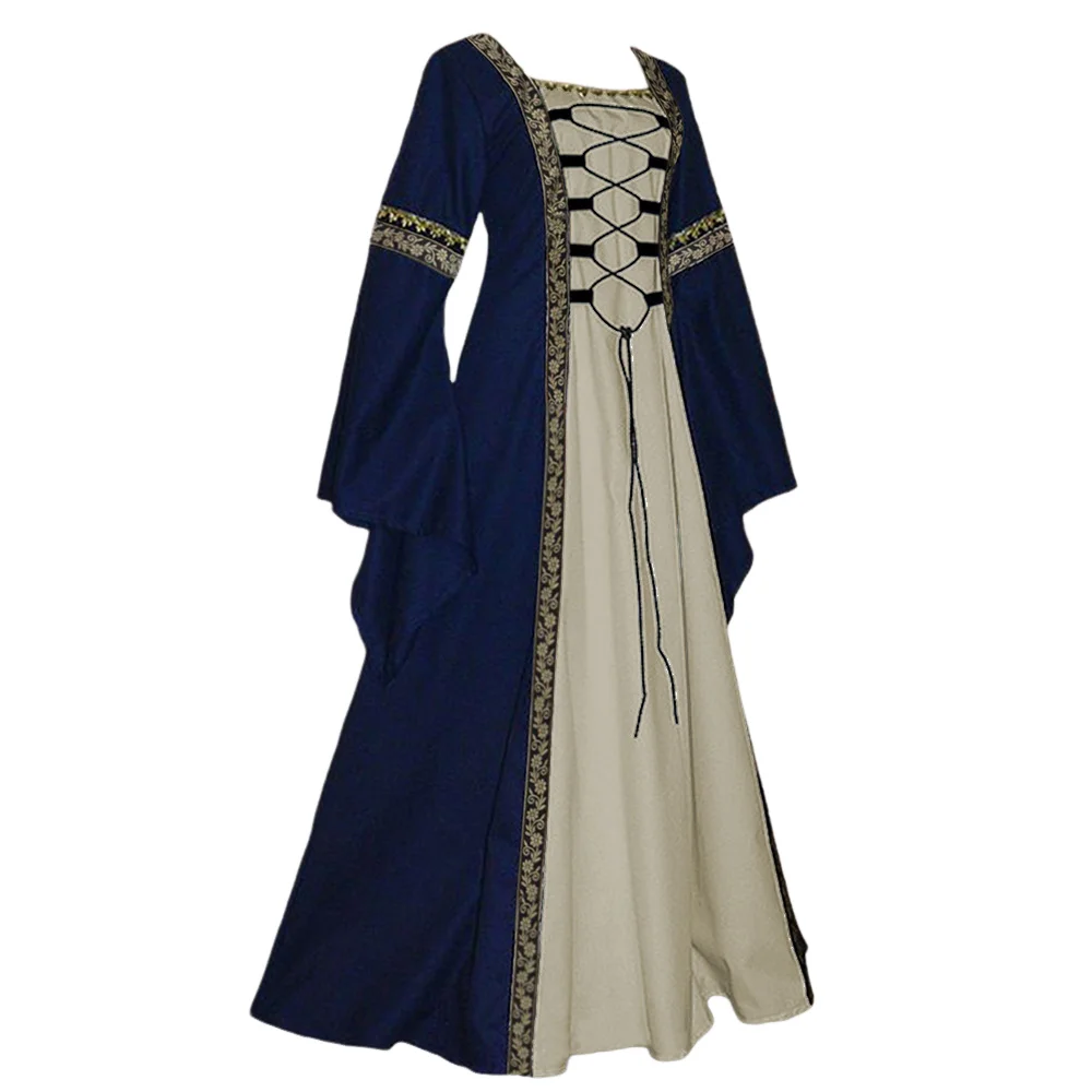 thumbnail image 1 of Disfraz medieval renacentista para mujer, vestido irlandés con cordones, largo, para cosplay, retro, para Halloween, carnaval, traje de demonio, 1 of 5
