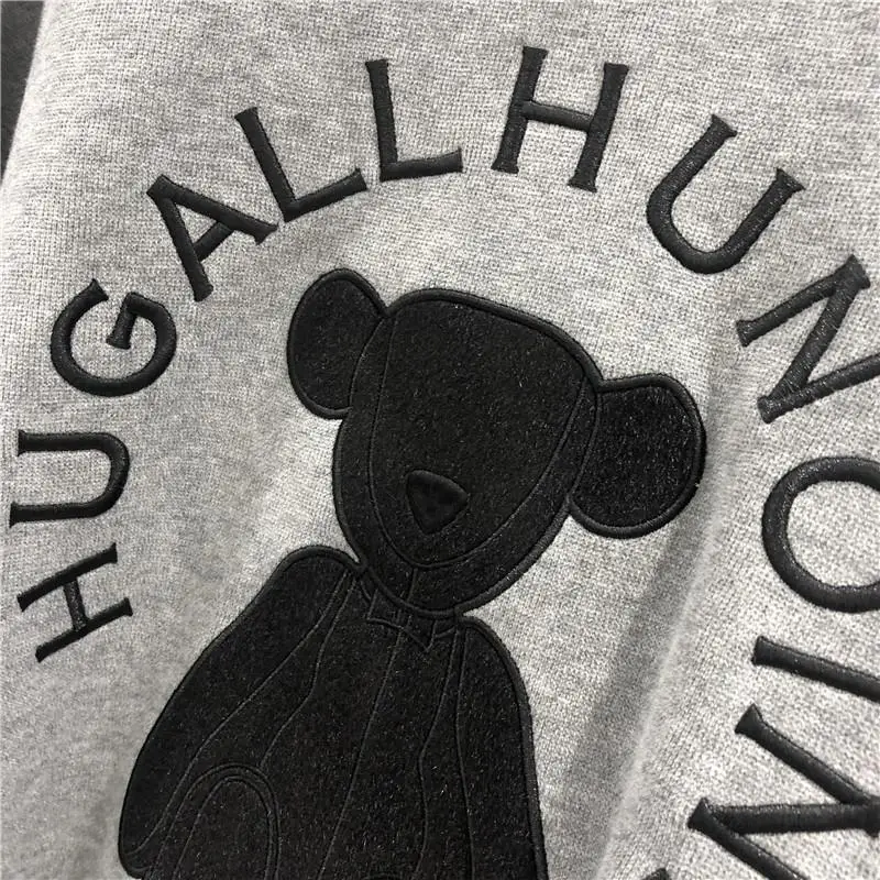 Hoodie Women Autumn Bear Printed Patchwork Designer Clothes Fleece Lined Loose Oversize Clothes Women Crewneck Top Pullover
