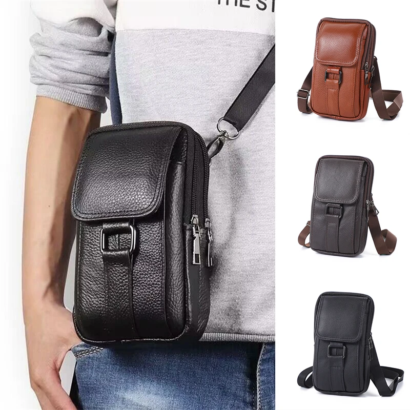 

Men PU Waist Bag Large Capacity Belt Bag Shoulder Bags Crossbody Bags Multi Layer Buckle Mobile Phone Bag Bum Pouch