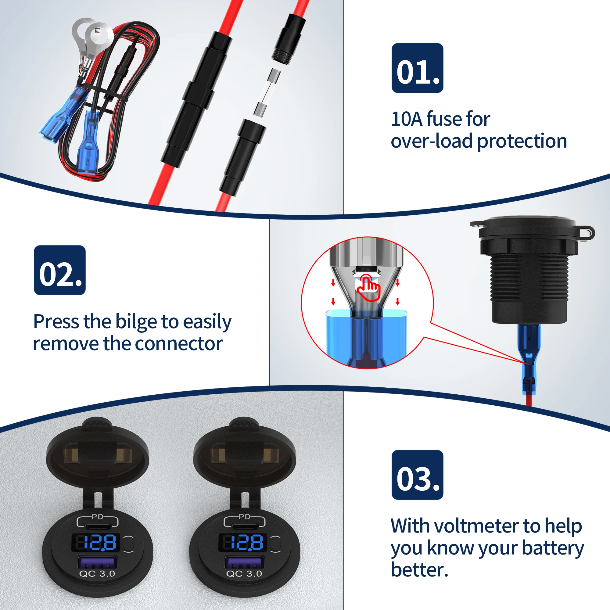  USB C  , 12 V USB ܼƮ, 48W PD Ÿ C  QC 3.0, 12 V  USB   Ʈ, а ON/OFF ġ