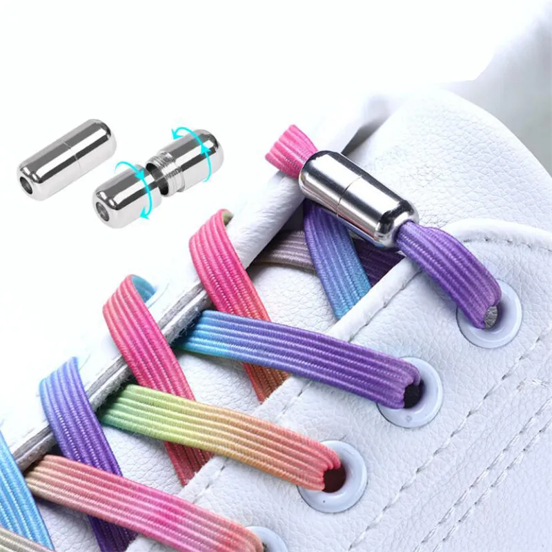 Glänzende Elastische Schnürsenkel Halbkreisförmig Ohne Binden für Kinder und Erwachsene Schnürsenkel für Sneaker Schnelle Lazy Laces mit Kapselschnalle – Detail 6