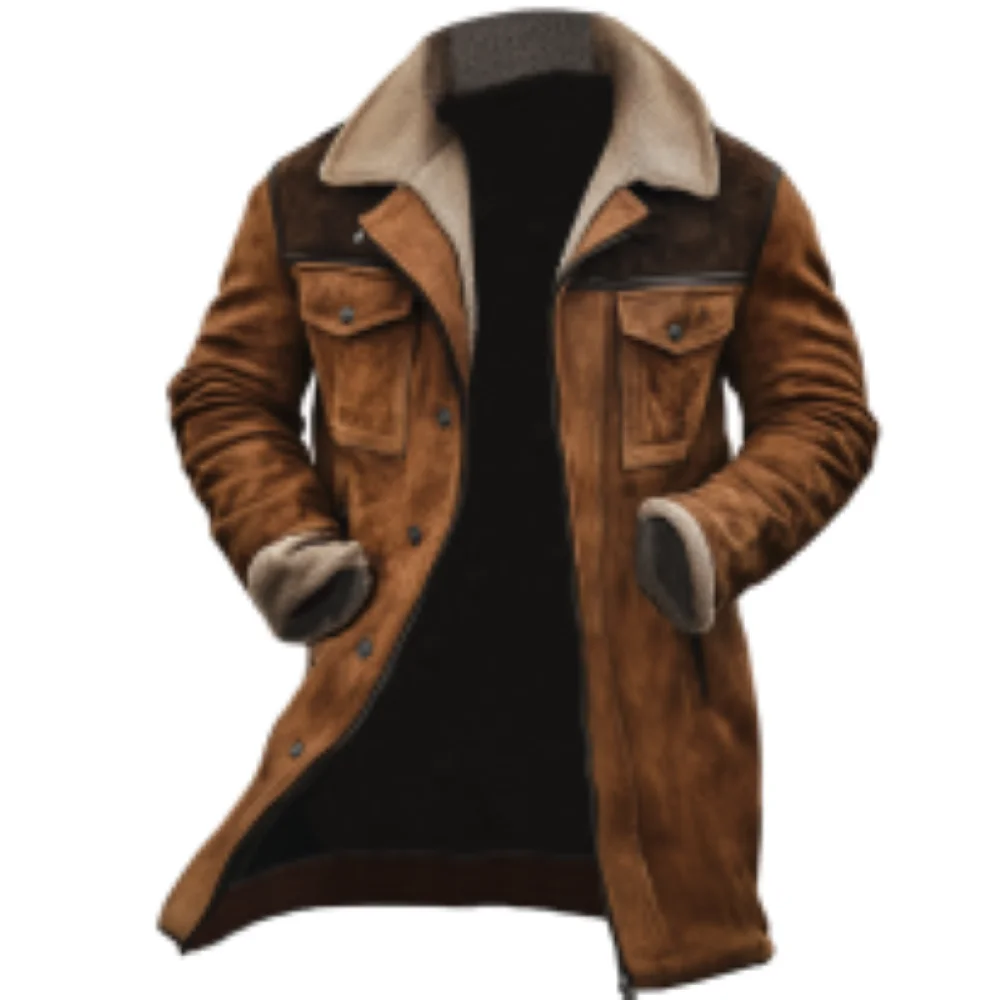 Mens Vintage Suede Coat Lamb Fleece Lined Patchwork Design Reverse Collar Multi Pocket Sd4b82499e91e40a88625ef220910bdbds