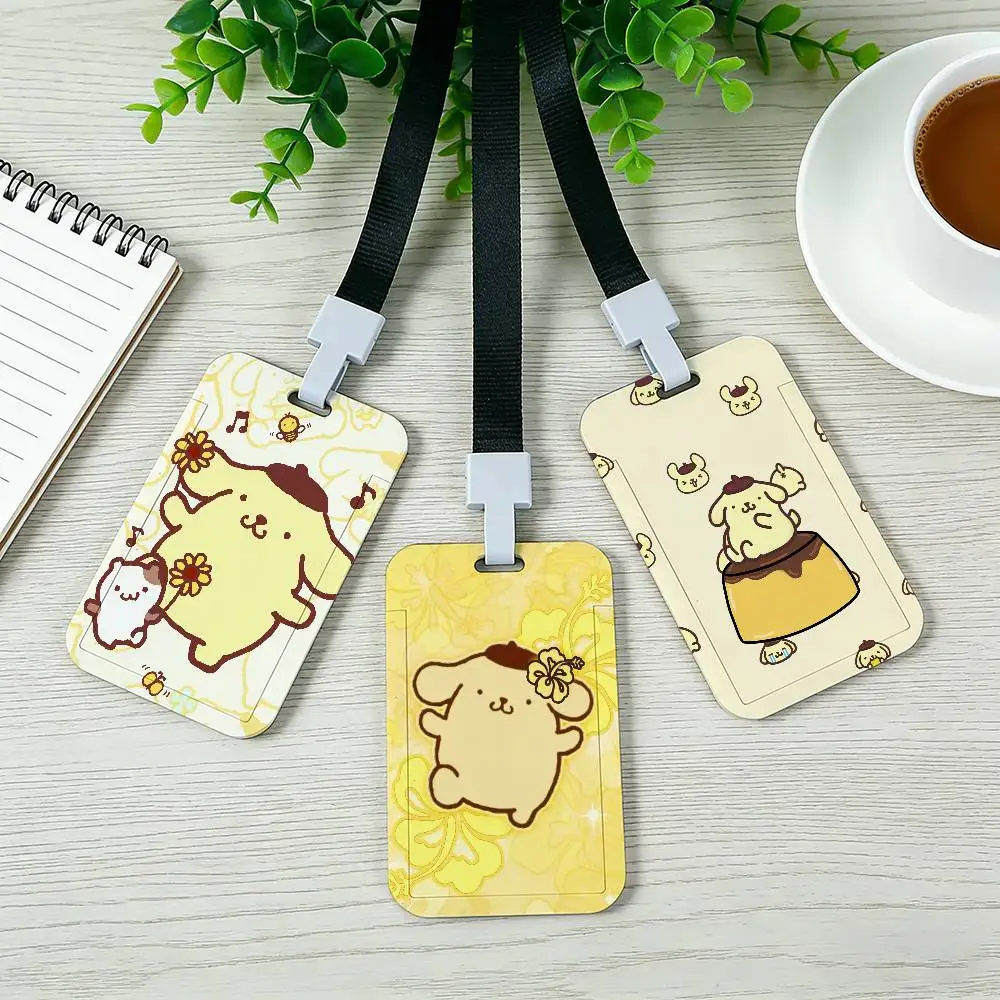 SNO 귀여운 폼폼푸린 카드 홀더 끈끈이 끈 회사 직원증 유니섹스 ID 이름표 작업 카드 홀더 사무용품