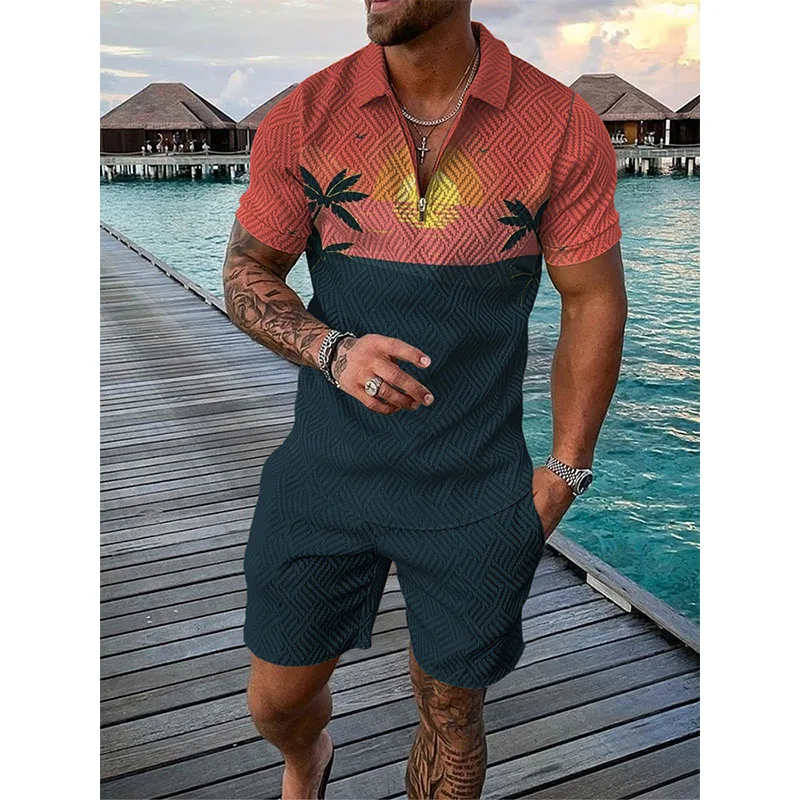 Hawaii Tracksuit 3D Print Beach Polo Shirts Shorts Sets 2 Pieces Man's Oversized Short Sleeve Shirt Pants Set Suits Men Clothing images - 6