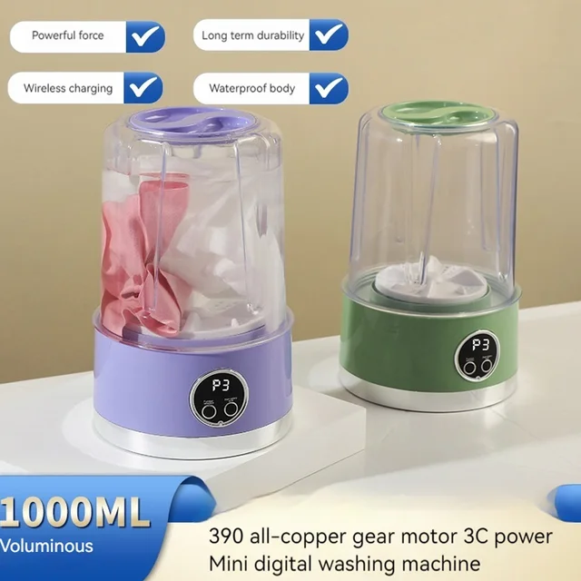 Mini lavatrice portatile da 1000 ml, biancheria intima senza fili, tazza per lavare, tazza per bucato, per appartamento, dormitorio, hotel, viaggi e campeggio 2