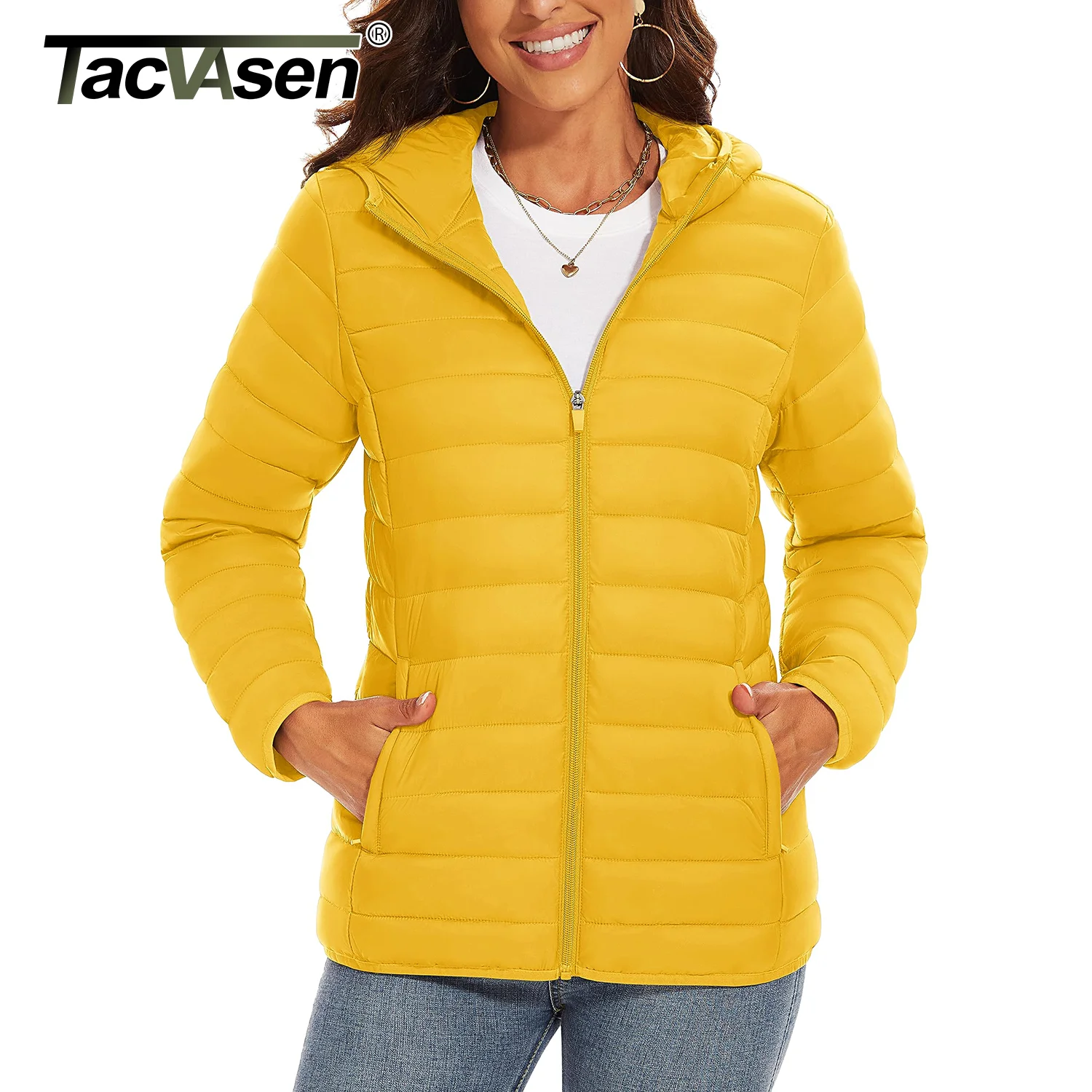 TACVASEN Warm Puffer Jackets Hooded Womens Full Zip Multi