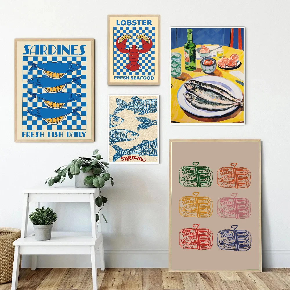 Colorful Sardine Lobster Fish Ocean Animal Classic Vintage Posters Whitepaper Prints Posters Artwork Kawaii Room Decor vintage posters poster prints