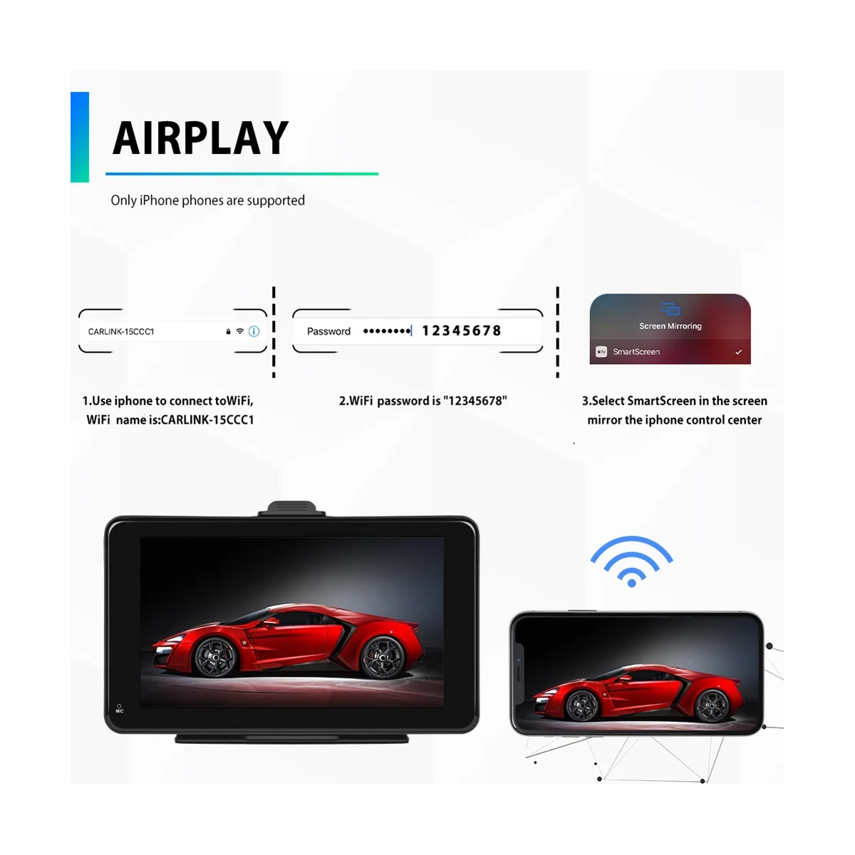 Universal 7inch Car Radio Multimedia Video Player Wireless Carplay and Android Auto Touch Screen Bluetooth Mirror Link