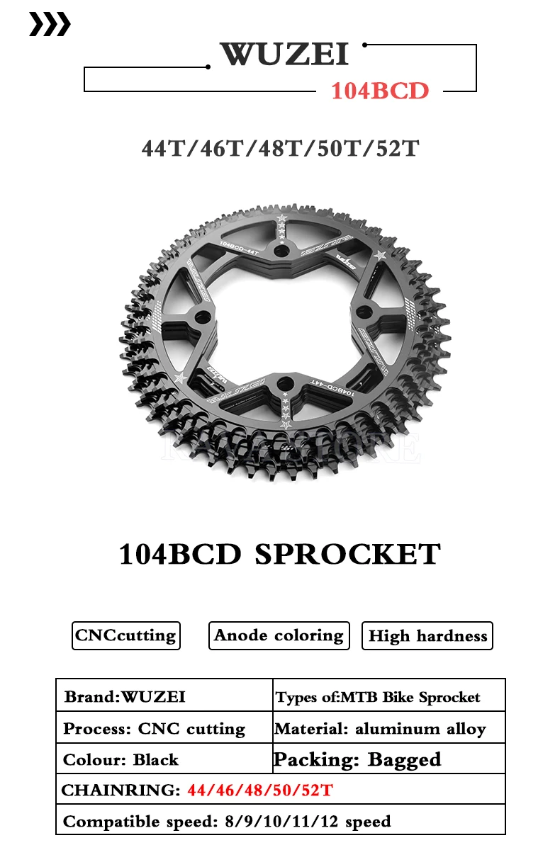 Wuzei 104BCD MTB Kettenblatt Narrow Wide 104 BCD Krone Mountainbike-Kettenrad 30 32 34 36 38 40 42T Fahrrad-Sternkettenblatt – Detail 2