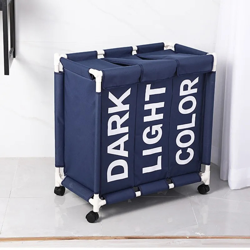 

Bin Waterproof Laundry Basket Box For Organizer Clothes Grid Dirty 3 Bags Wheels Hamper Storage Large On Rolling
