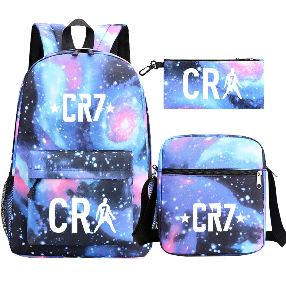Calcio Cr7 Bcakpack 3 Pezzi Printe Donna Uomo Capacità Zaino Viaggio Laptop Mochilas Per Adolescenti Borsa Da Scuola Grande