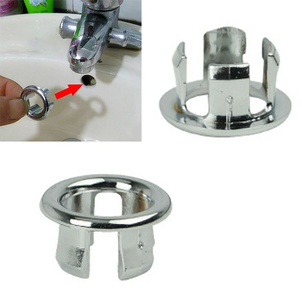 2pcs Bathtub Sink Ring Overflow Spare Cover Plastic Silver Plated