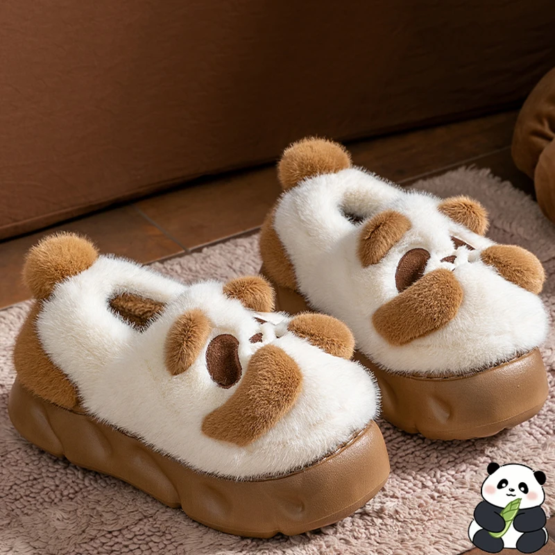 Lovely Fluffy Panda Slippers Women Indoor Thick Sole Warm Winter Cotton Shoes Woman Comfortable Non Slip Plush Slipeprs Female