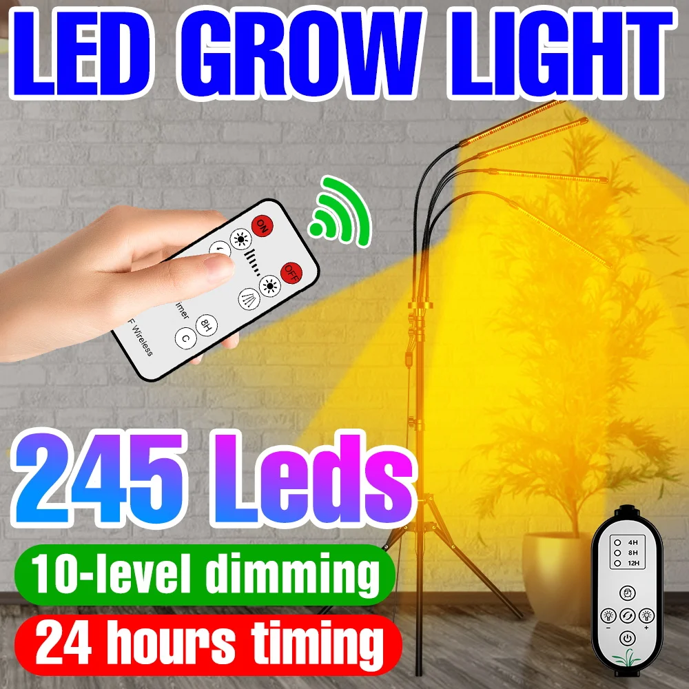 Led Grow Light Phyto Lamp Plant Hydroponics Lights Greenhouse Tripod Stand Timing Dimmable Indoor Full Spectrum Flower Seedling