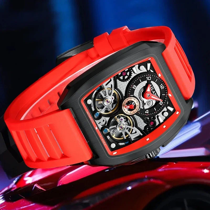 Ailang neue modische Sportuhr für Herren mit Silikonarmband, wasserdicht, leuchtend, hohl, mit doppeltem Tourbillon, automatische mechanische Uhr für Herren. – Detail 10