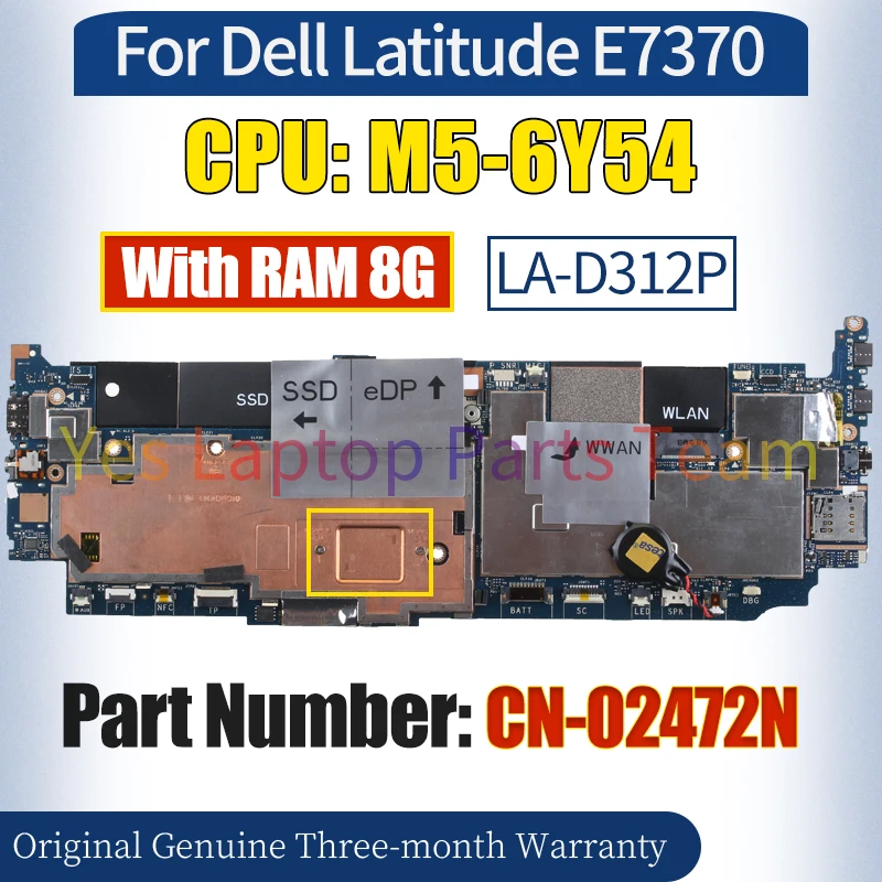 

LA-D312P для ноутбука Dell Latitude E7370, материнская плата CN-02472N SR2EM с оперативной памятью 8G 100%, протестированная Материнская плата ноутбука