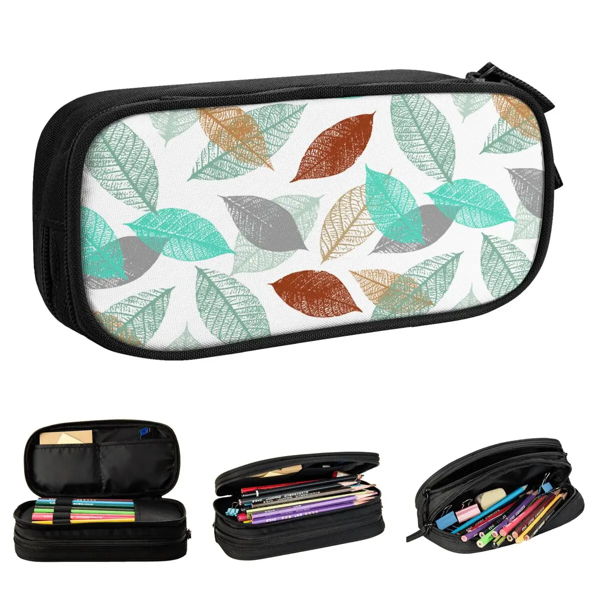

Leaves Texture White Background Pencil Cases Pen Box Bags for Student Big Capacity Office Cosmetic Pencilcases