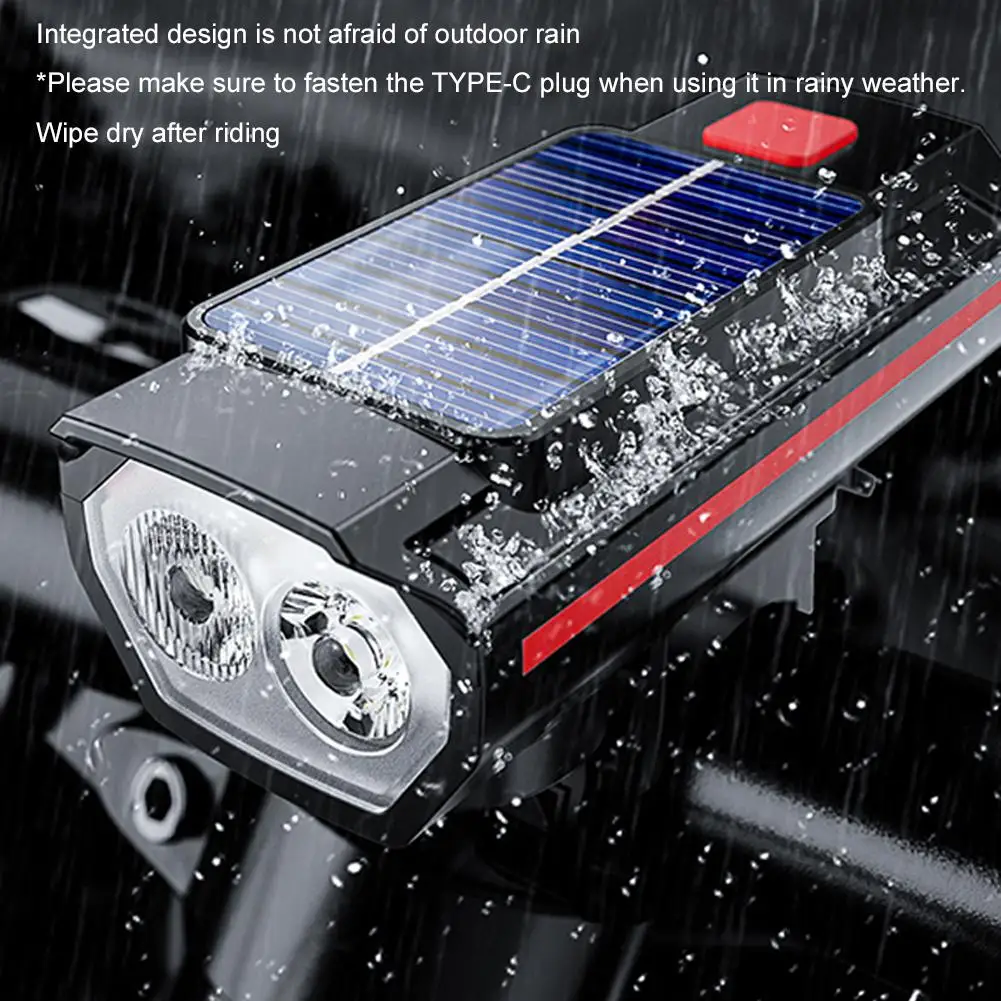 Solar Bike Front Lamp With Horn Dual Lamp Beads Super Warning Night Cycling Safety Brighteness Bicycle Headlight Waterproof E5C8 bike accessories