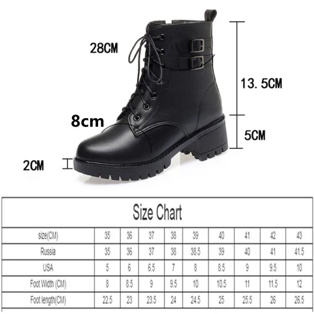 Winter Boots Women Large Size Natural Wool Warm Women Snow Boots Martin Non-Slip Genuine Leather Women Short Boots 6