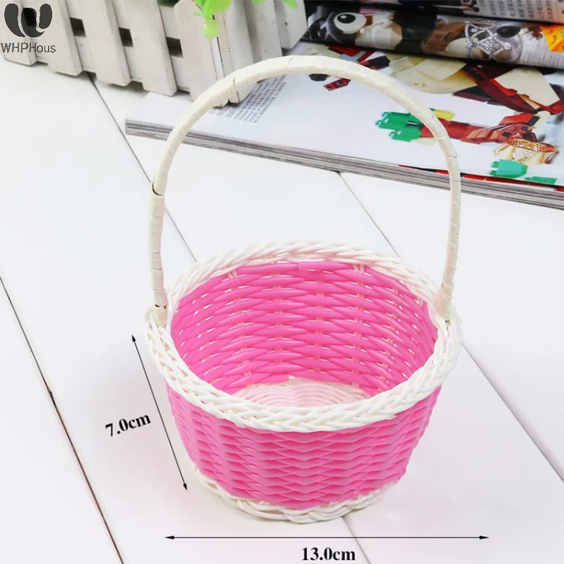 Plastic Rattan Woven Blue Easter Egg Basket Round Storage Basket Home Gift