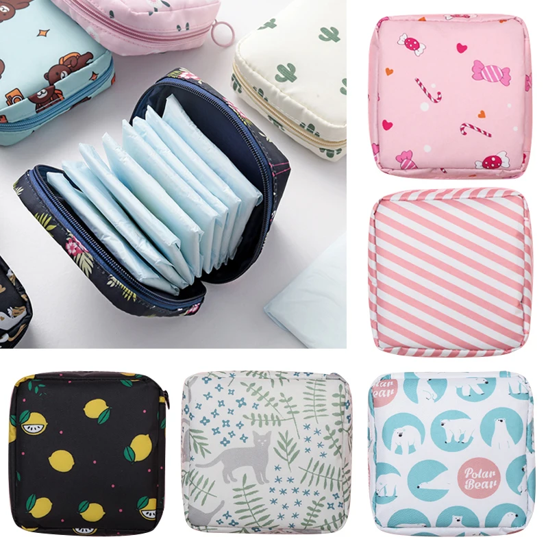 

Sanitary Napkin Storage Bag Women Mini Cosmetic Bag Portable Travel Makeup Bag Cable Bag Cute Peach Lemon Cat Bear Storage Bag