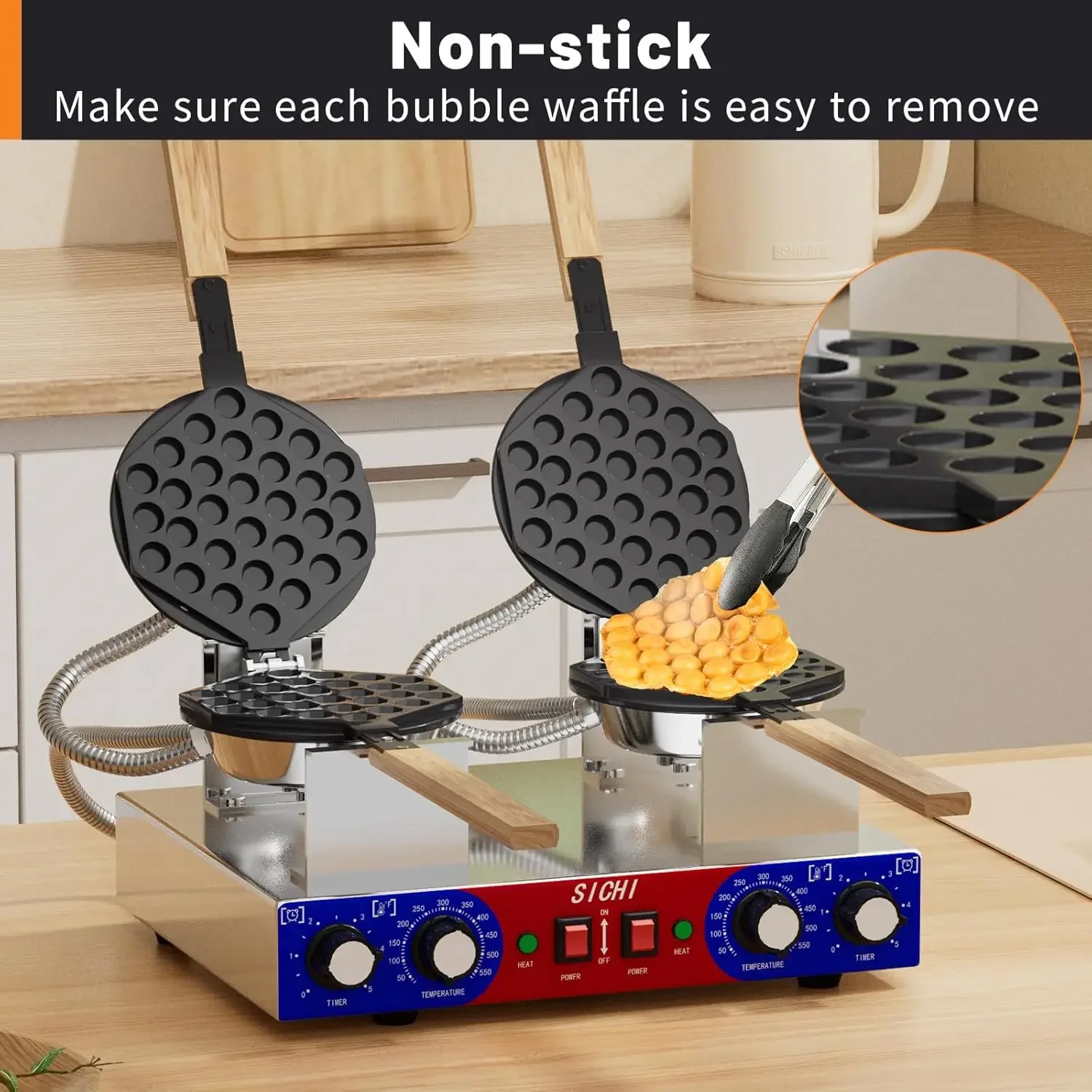 Waffle Maker Machine with 550℉Heating and Timer Control,7'' x 8'' Large Egg Pancake Double-sided Egg Waffle Maker with Nonstick, 4