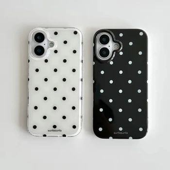 Minimalist Black White Polka Dot Phone Case For iPhone 17 Air 16 Pro Max 15 14 Plus 13 12 Mini 11 Shockproof Silicone Back Cover 1
