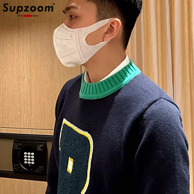 Supzoom New Arrival Top Fashion O-neck Pullovers Appliques Brand Clothing Embroidered Net Red Warm Casual Knitted Men Sweater 3