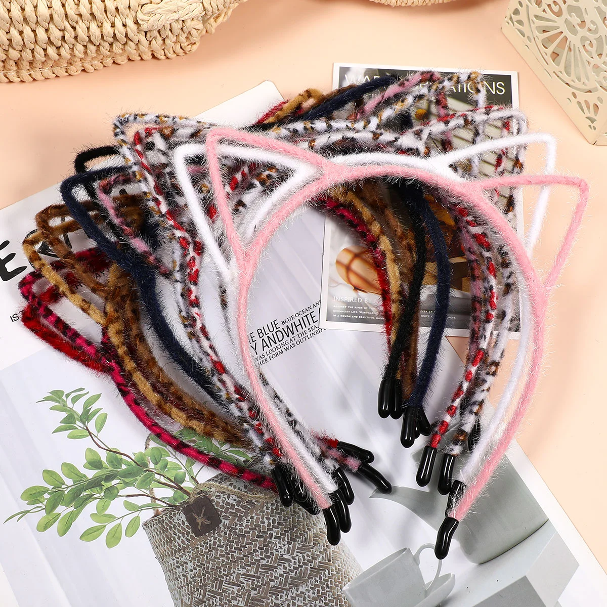 

Unomor 12pcs Cat Ear Headband Hair Band Fluffy Hair Headpiece for Party and Daily Decoration (8*Leopard + 4*Pure Color)