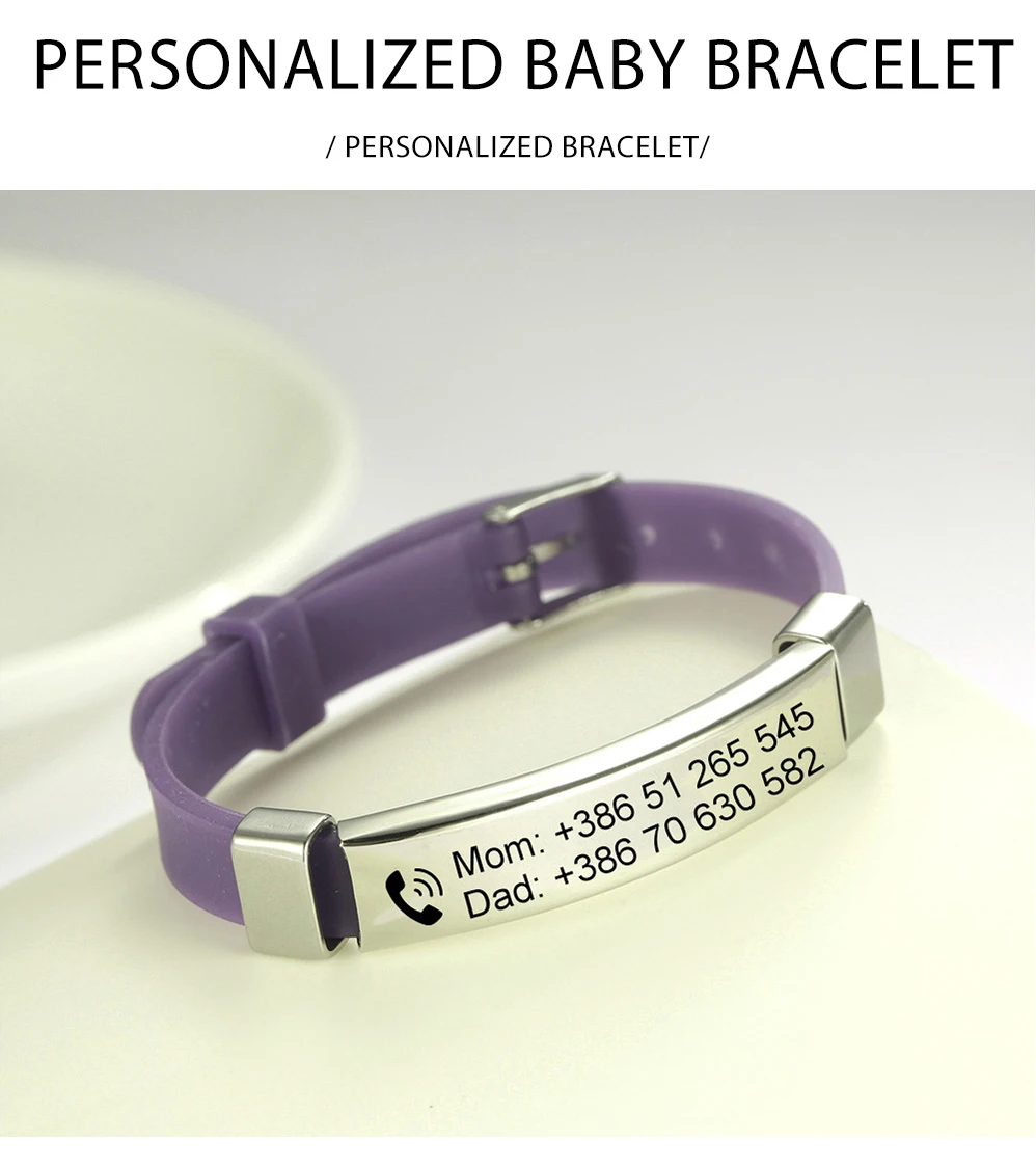 Lemegeton Personalisierte Baby SOS Armband Kinder Kind Nach Telefon Anzahl Silikon Armband Edelstahl Schmuck Valentins Tag – Detail 5