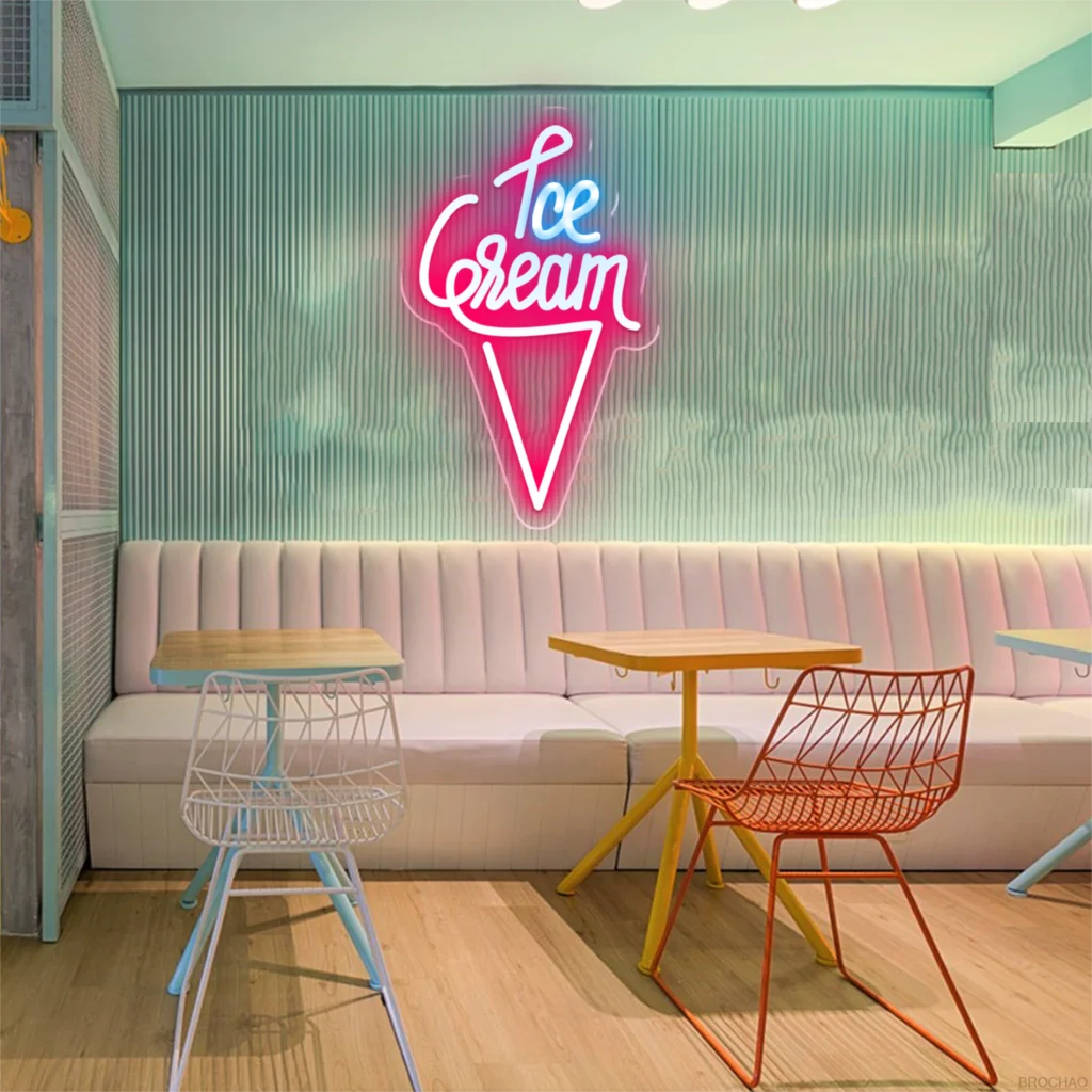 LED Neon Sign Ice Cream Neon Light Wall Decoration for Store Room Party Decor Kids Birthday Gift Night Lights Lamps