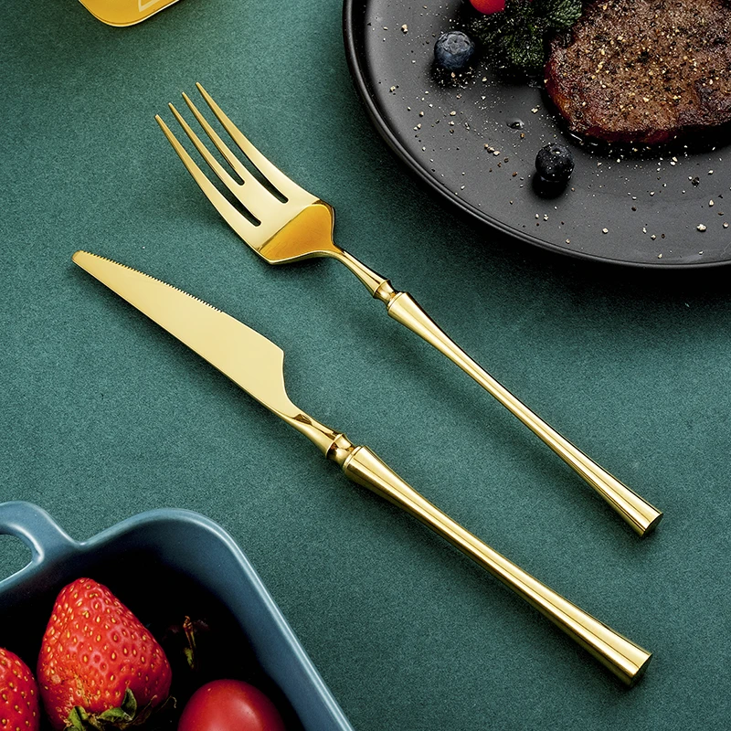 Gold 18/10 Stainless Steel Dinnerware Luxury Cutlery Meat Knives Fork Spoon Tableware Western Food Restaurant Dishwasher Safe Cutlery Set Western Style Cutlery Set Stainless Steel Cutlery Set