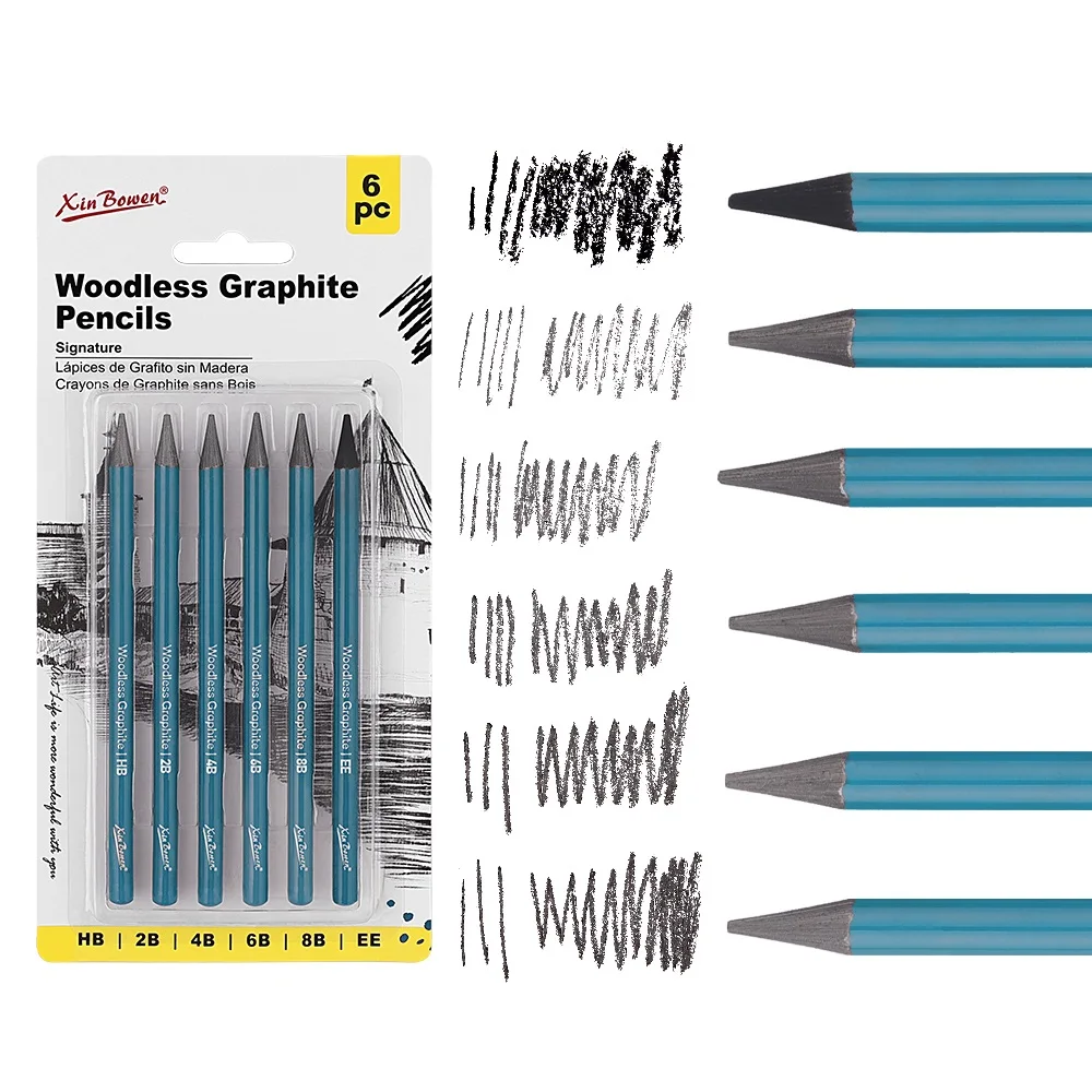 Professional Woodless Graphite Sketching Pencils Set 6 Pack (HB 2B 4B 6B 8B EE) Charcoal Drawing Pencils for Art Student Shading sketch pencils charcoal pencils sketch drawing tools sketching pen set sketching pens