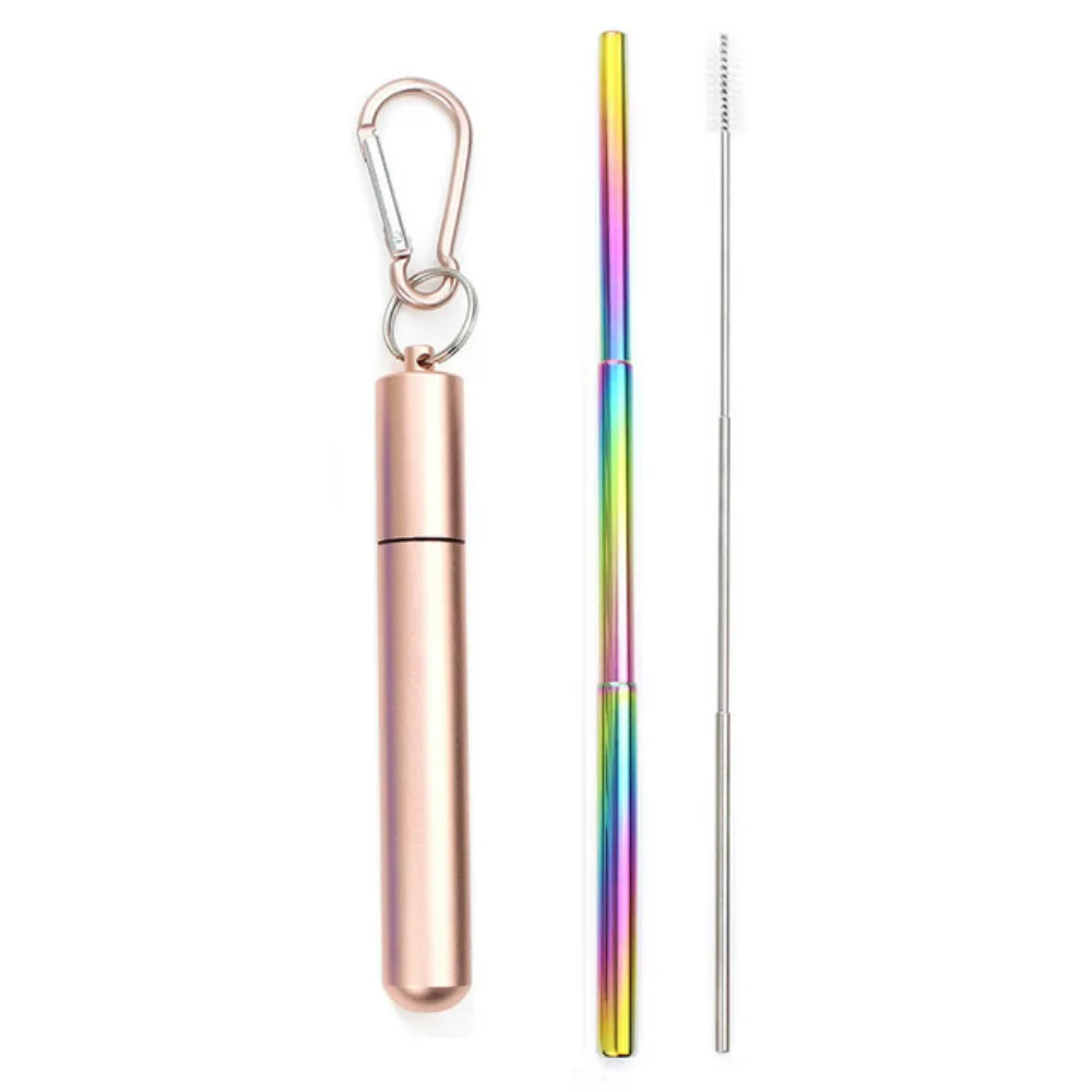 Eco-Friendly Reusable Telescopic Metal Straw Set with Cleaning Brush and Portable Travel Case