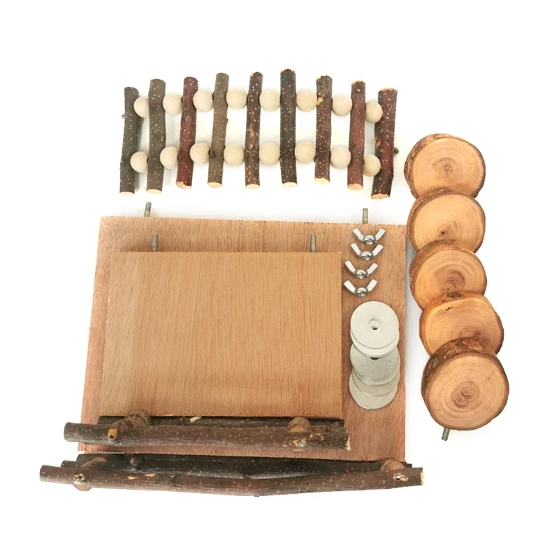 Hamster Activity Platform with Wooden Ladder Stairs Chew Toy Natural Hideout for Rat Gerbil Small Animal Pet Toy 6