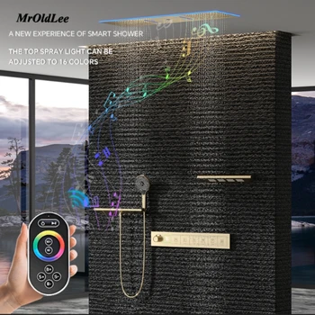 ชุดฝักบัวเพดานหรูหรา ระบบควบคุมอุณหภูมิแบบฝังในตัว ทำจากทองเหลือง พร้อมหน้าจอดิจิตอล ระบบไฮโดรเจเนอเรเตอร์ ฟังก์ชั่นฝนตก ไฟส่องสว่าง และบลูทูธ 1