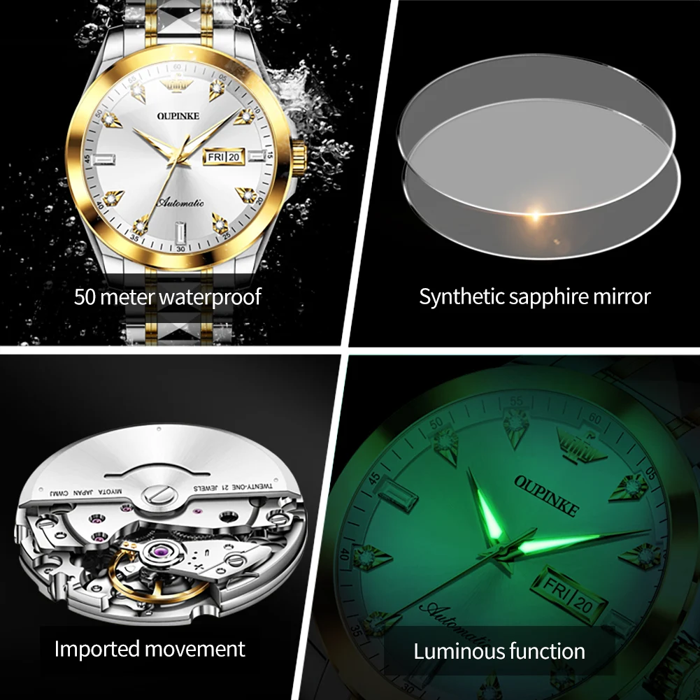 OUPINKE 3286 Men Watch Luxury High end Men Automatic Mechanical Watch Tungsten Steel Calendar Sapphire HD Waterproof Watch Reloj 5