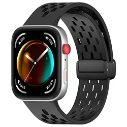 Breathable Sports Silicone Strap - Magnetic Bracelet Band for Huawei Watch Fit 3 (Black)